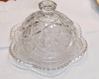 Rare Coveted Butter Dish ..This pattern is also known as Cosmos, #474 or Hobstar & Flower. Maker: Imperial Glass Company, circa 1910.