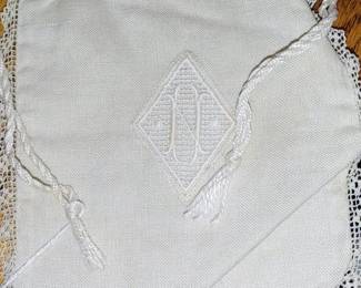 Antique sinch sack cotton with that battenburg lace' all handmade. Monogram the letter "N"