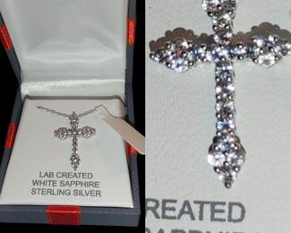 Sterling silver lab created white sapphire necklace cross