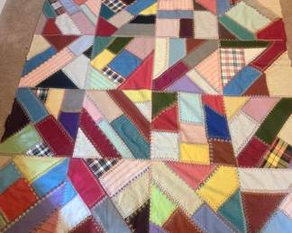 Victorian hand stitched crazy quilt topper