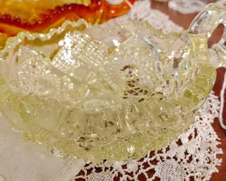 Advantage yellow early American Pressed Glass candy or nut dish