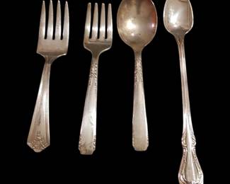 Antique Sterling silver plated baby forks and spoons