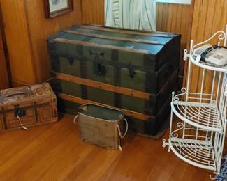 Large wooden travel trunk