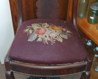 Antique fiddle back park or chair needlepoint seat