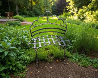 Vintage wrought iron Garden seat kidney shaped seat
