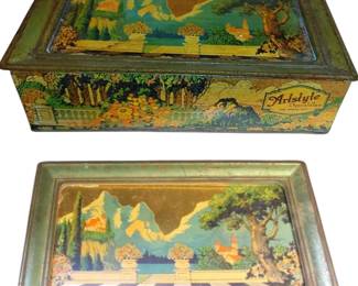 Vintage Candy Tin / Box: Rare 1920s Art Nouveau "Artstyle Chocolates" Idyllic Nature Scene, Boston / St. Louis
