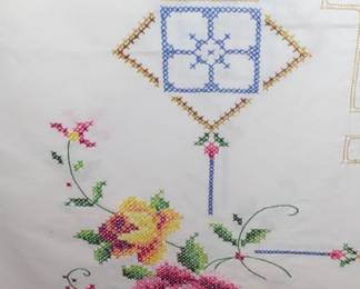 Hand embroidered linen tablecloths