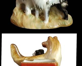Porcelain occupied figurine Matchbox holder two dog's