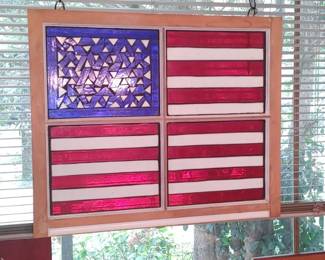 Large custom made stained glass American flag from old window