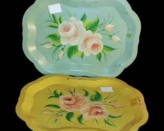 , small vintage tall hand painted vanity trays