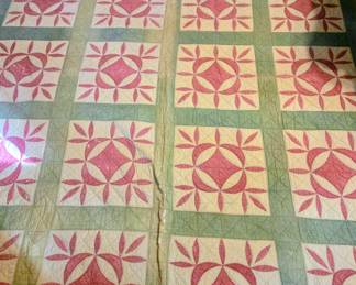 Beautiful Antique pink & green Hand Stitched Rob Peter to Pay Paul" with a floral or star
