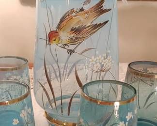 Gorgeous hand painted water decanter and glasses