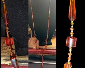 STUNNING Antique Art Deco Amber Glass Necklace attributed to the Neiger brothers of Czechoslovakia. Flapper style* hand strung*hand knotted