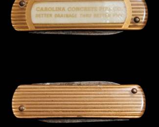 Small advertising Art Deco era pocket knife Carolina Concrete pipe company
