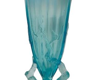 1890's Northwood or Dugan Blue Opalescent Twigs- Bud Vase / Ladies Cuspidor 4.75 in