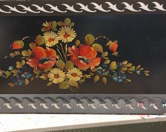 Vintage Nashco Hand Painted Floral Toleware rectangular Serving Tray