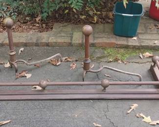 Antique Fireplace Fender Solid Brass w/ Iron Frame & fire dogs 