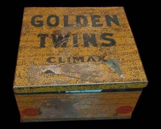 Climax Golden Twins Chewing Tobacco - Empty One Pound Tin box great graphics