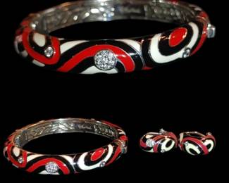 Belle Étoile's Vortice bracelet this Collection features swirls of hand-painted Italian enamels with gorgeous white stones set into rhodium-plated, nickel allergy-free, 925 sterling silver. Matching earrings are very rare and so is the bracelet Sold separately