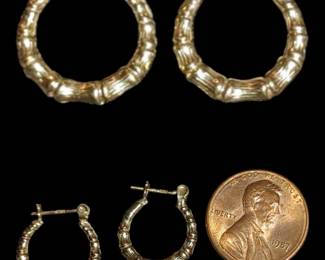 Small vintage 14 karat gold Italy earrings bamboo design