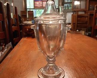 Late 1800s apothecary jar/ looks like Heisey glass but is not marked