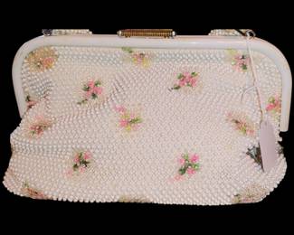 Vintage white with pink florals purse 1950s/1960'
