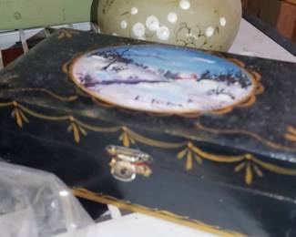 Old wooden box snow scene