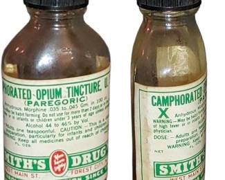 Rare Camphorated opium tincture empty drug bottle aka 