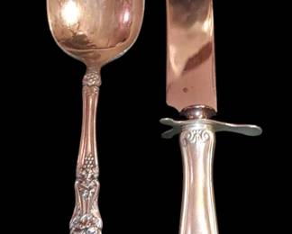 Silver plated Serving Spoon and Sterling silver handled meat knife
