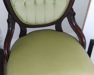 Beautiful Victorian chair wonderful lime green upholstery