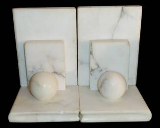 Vintage Italian Marble Sphere Bookends Beige MCM Heavy 