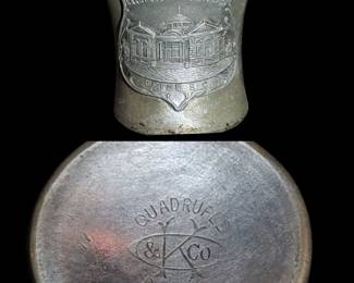 Antique late 1800s souvenir shot cup/ match holder ( very small ) Carnegie Free Library Union South Carolina
Quadruple silver plate will shine up nicely