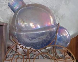 Antique hand blown face and holder iridescent
