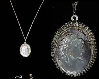 Antique glass Cameo and earrings in sterling silver