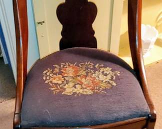 Mid 19th Century Antique Empire Flame Mahogany Accent Chair With Needlepoint Seat