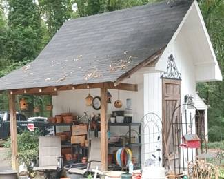 Under the garden shed and surrounding areas of the beautiful grounds -you'll find clay pots trellises concrete pots and more