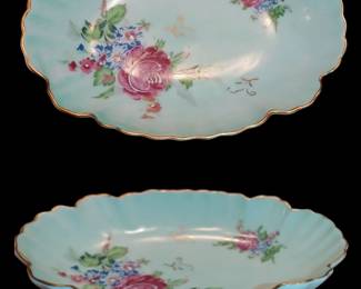 Vintage Hand Painted Porcelain Vanity Trinket Dish Gold Trim Floral Roses