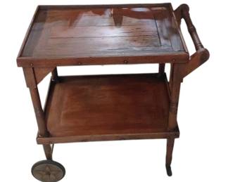 Hand made by the family's great Grandfather Josiah Foster of Spartanburg South Carolina. Circa 1860's.  Gorgeous trolley cart/ tea cart. Fine craftsmanship. The large wheels are metal and cast iron with a five pointed star in the center.
This is definitely a one-of-a-kind piece