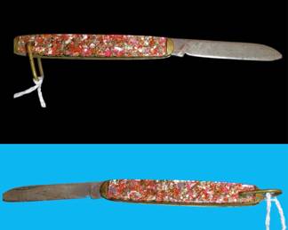 Vintage mid-century modern single blade pocket knife lucite and glitter