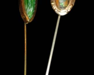 Beautiful gold Victorian stick pins Malachite and opal