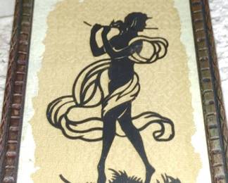 Fantastic art nouveau hand cut silhouette picture On antique lace ( small).