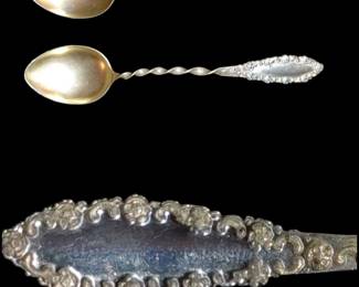 Antique sterling silver Twisted handle coffee spoons gold wash Bowl