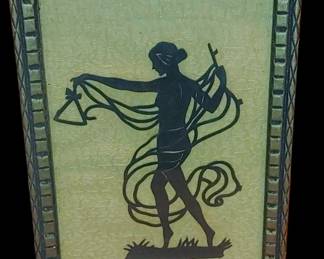 Beautiful Art Nouveau Art Deco dancing silhouette picture . Hand cut silhouette on antique lace