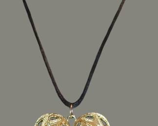 Vintage black cord necklace with open Gold Heart