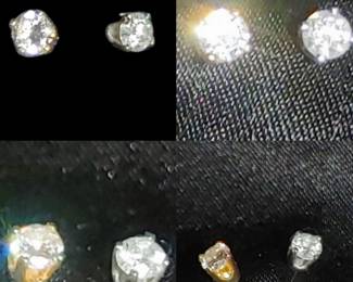 TWO 14kt Gold diamond stud earrings
( yep we look @ everything) 
One earring is 14 karat yellow gold and the other one is 14 karat white gold. They are not a match -but would be good for someone looking for a single stud diamond earring