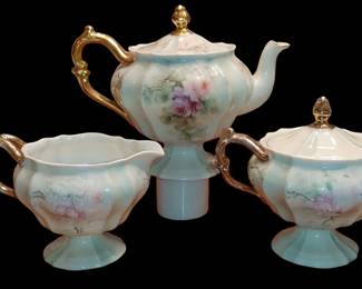 Vintage hand-painted tea pot sugar and creamer-pink roses