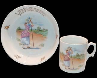 Antique child's bowl & cup Little Bo Peep