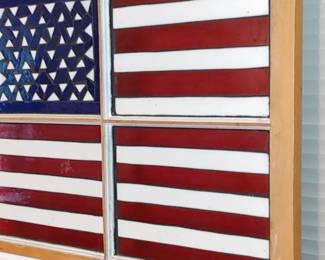 Beautiful stained glass window red white and blue flag