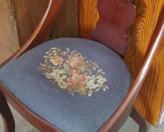 Antique fiddle back chair with needlepoint seat