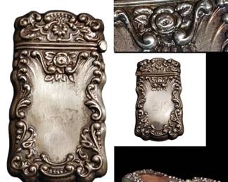 Gorgeous Sterling Silver Victorian match safe/box spring loaded closure 14 karat gold wash inside monogram on the front